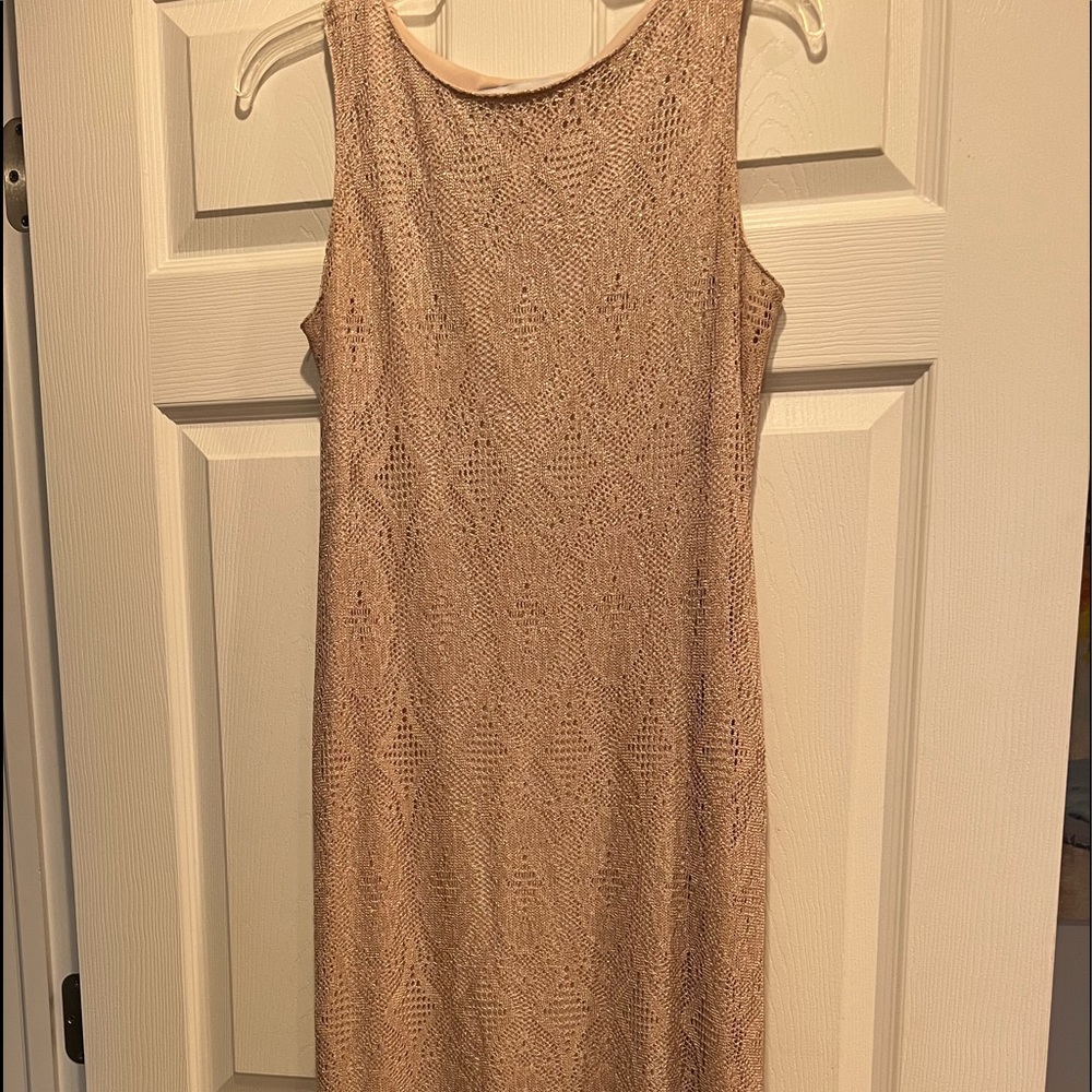 Shimmering beige tea length gown. Size 8